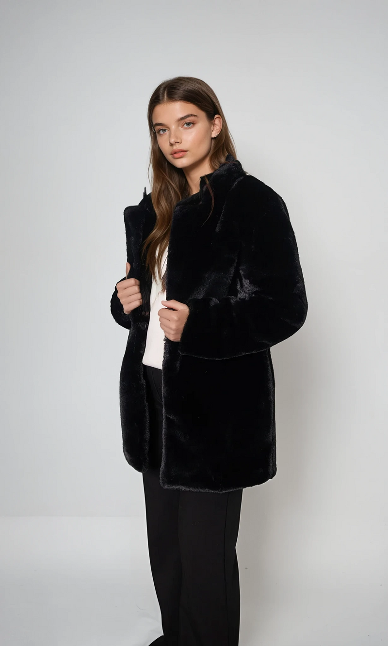 FAUX FUR COAT - BLACK