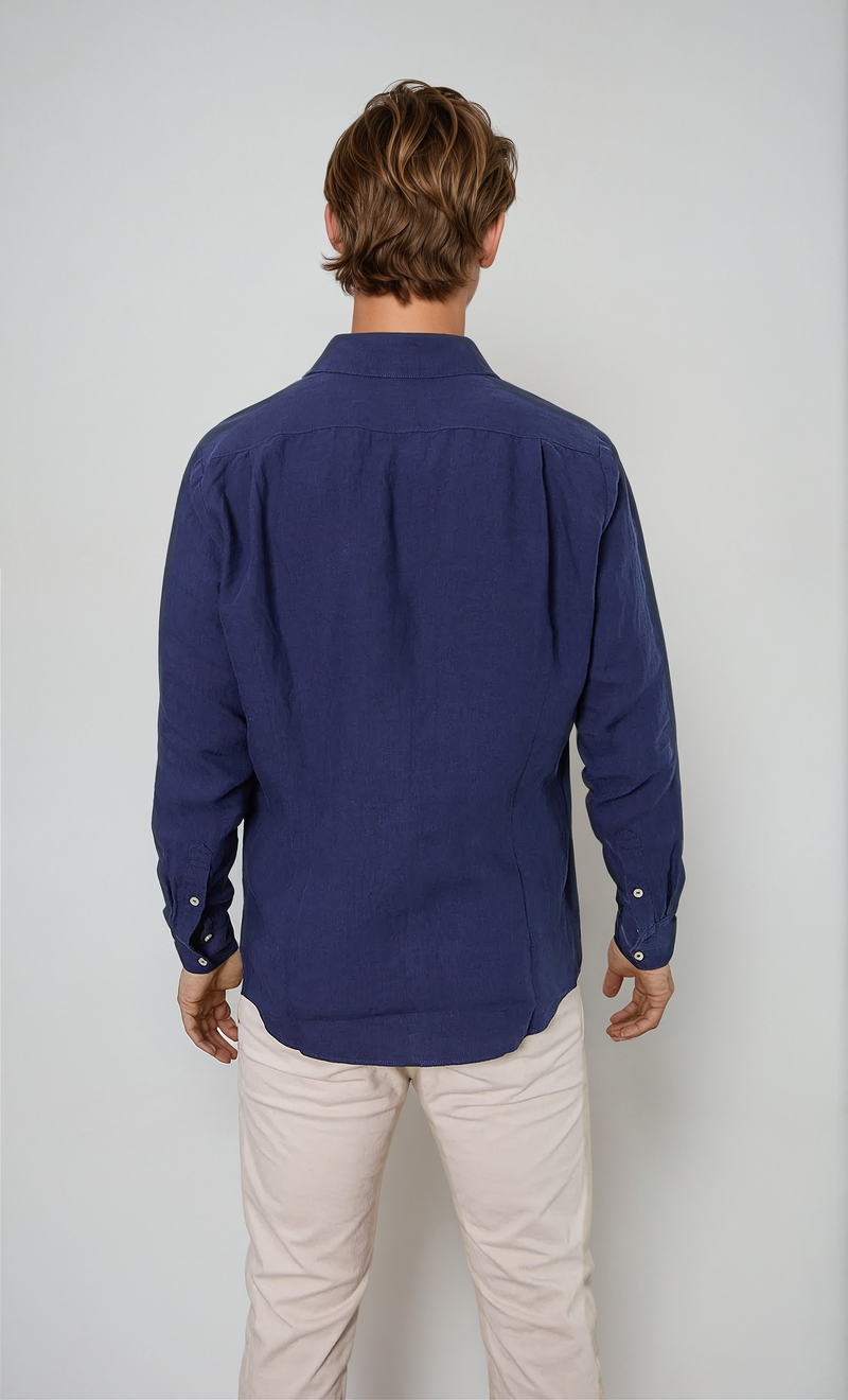 Navy Long-Sleeve Linen Shirt