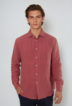 Rust Long-Sleeve Linen Shirt