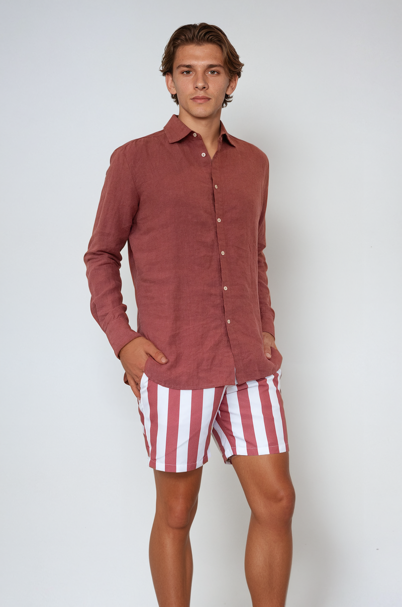 SUNSET SWIM SHORT- RUST STRIPE