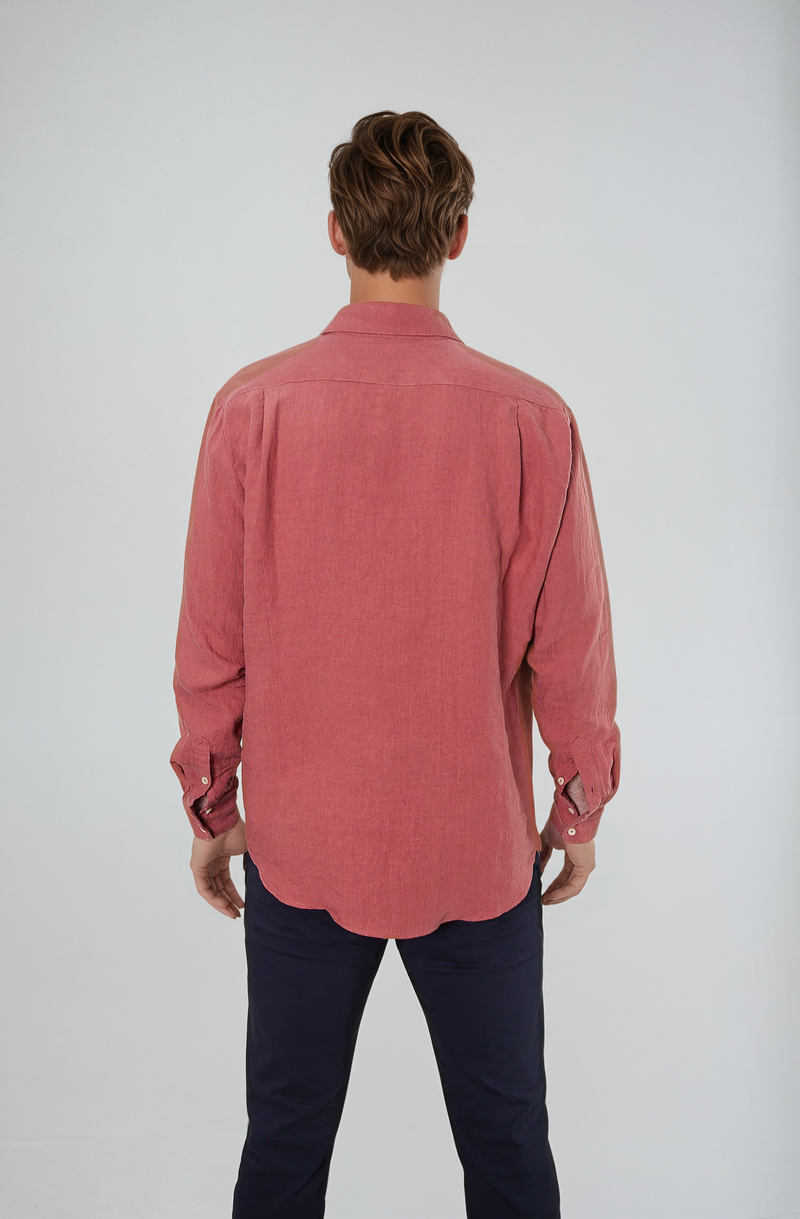 Rust Long-Sleeve Linen Shirt