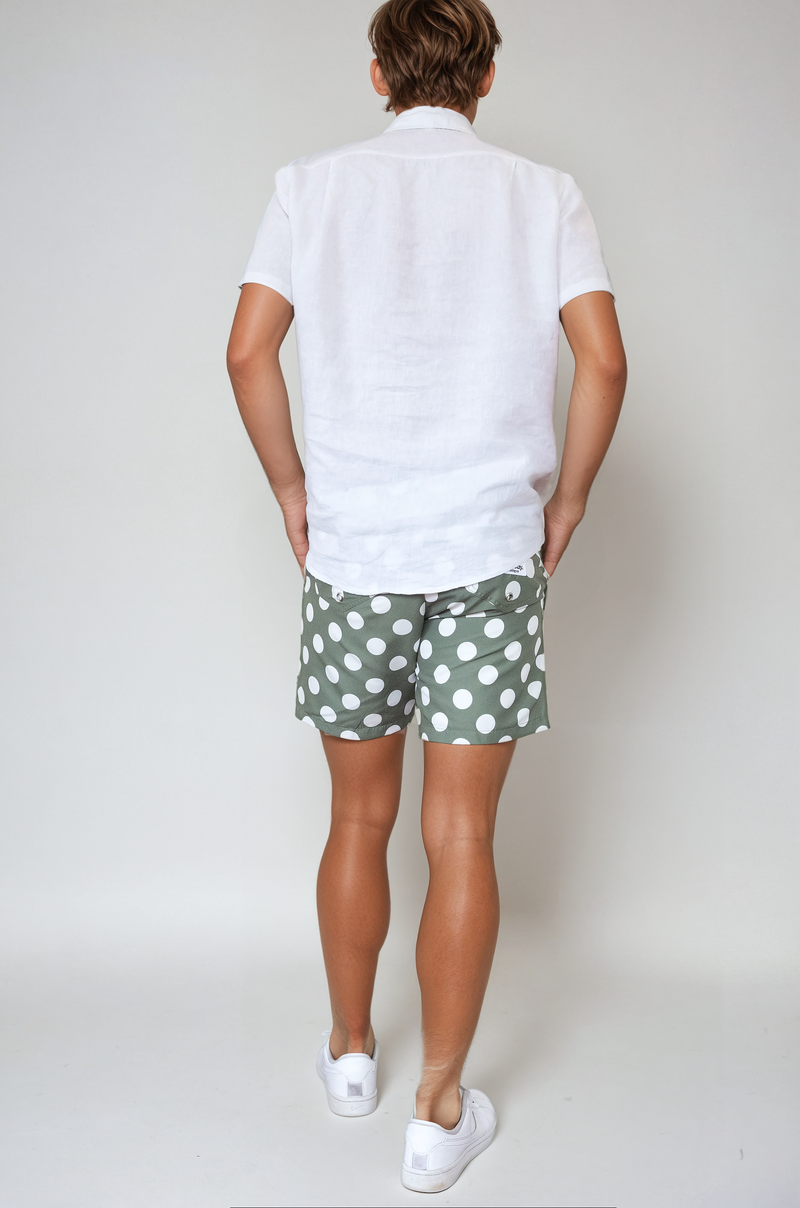 SUNSET SWIM SHORT - GREEN POLKA DOT