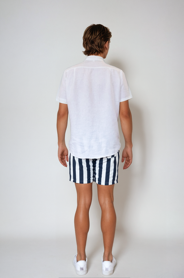 SUNSET SWIM SHORT- NAVY STRIPE