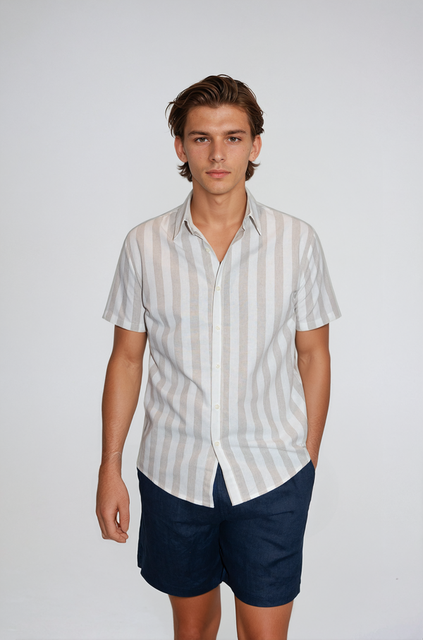 Linen Shirt Beige Stripe